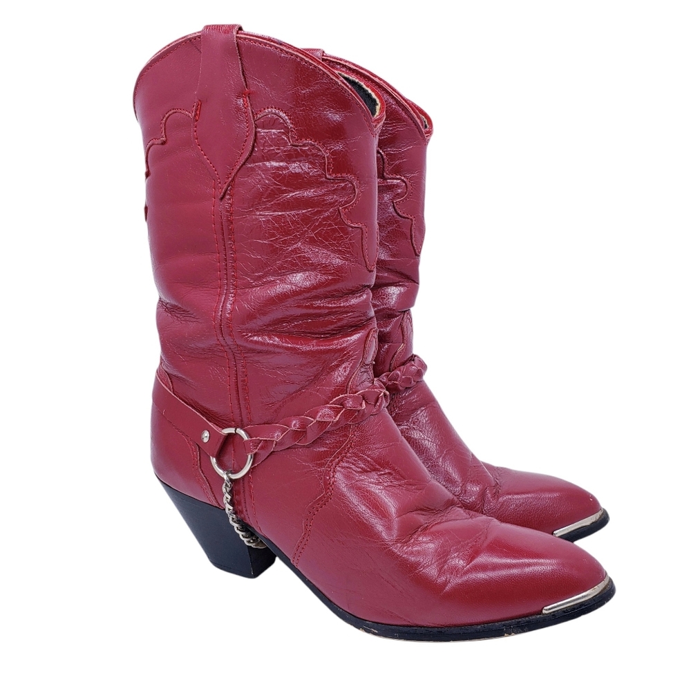 Vintage Red Leather Cowboy Cowgirl Boots Women's Size 6.5